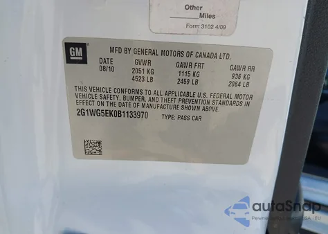 2011 Chevrolet Impala Lt z USA, uszkodzony, nr VIN 2G1WG5EK0B1133970